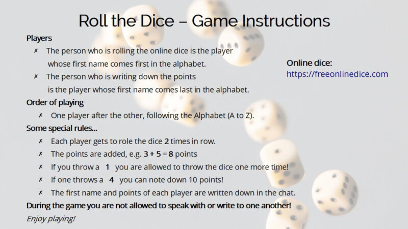 The Dice Game Instructions 